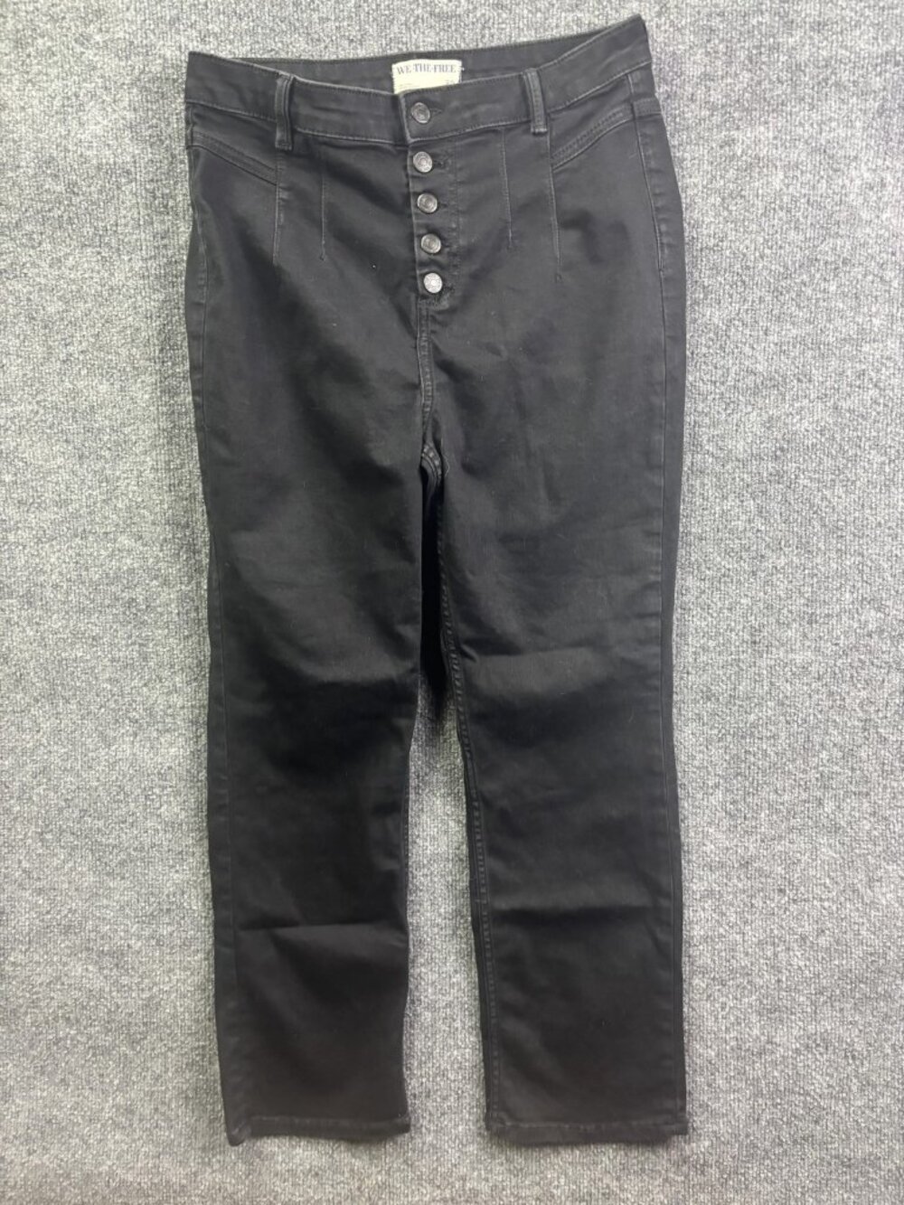 We‎ The Free Straight Jeans Womens 30 Black Dark Wash High Rise Stretch 30x26.5